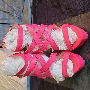 Hot pink sky high heels